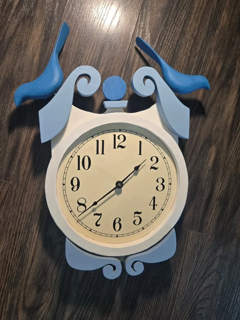 Cottagecore Style Handmade Wooden Wall Clock with Bluebirds
